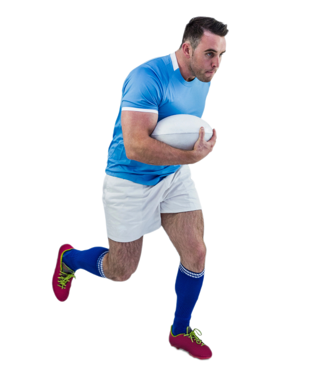 Rugby player running with the ball